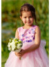 Cute Handmade Flowers Pink Satin Tulle Ruffled Flower Girl Dress